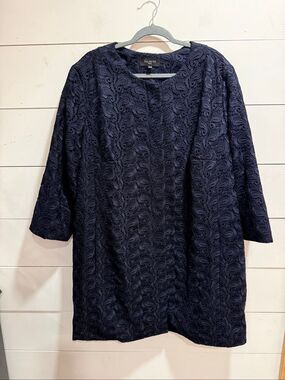 Talbots Woman 22W Navy Blue Paisley Lace Longline Jacket Dressy Plus Size